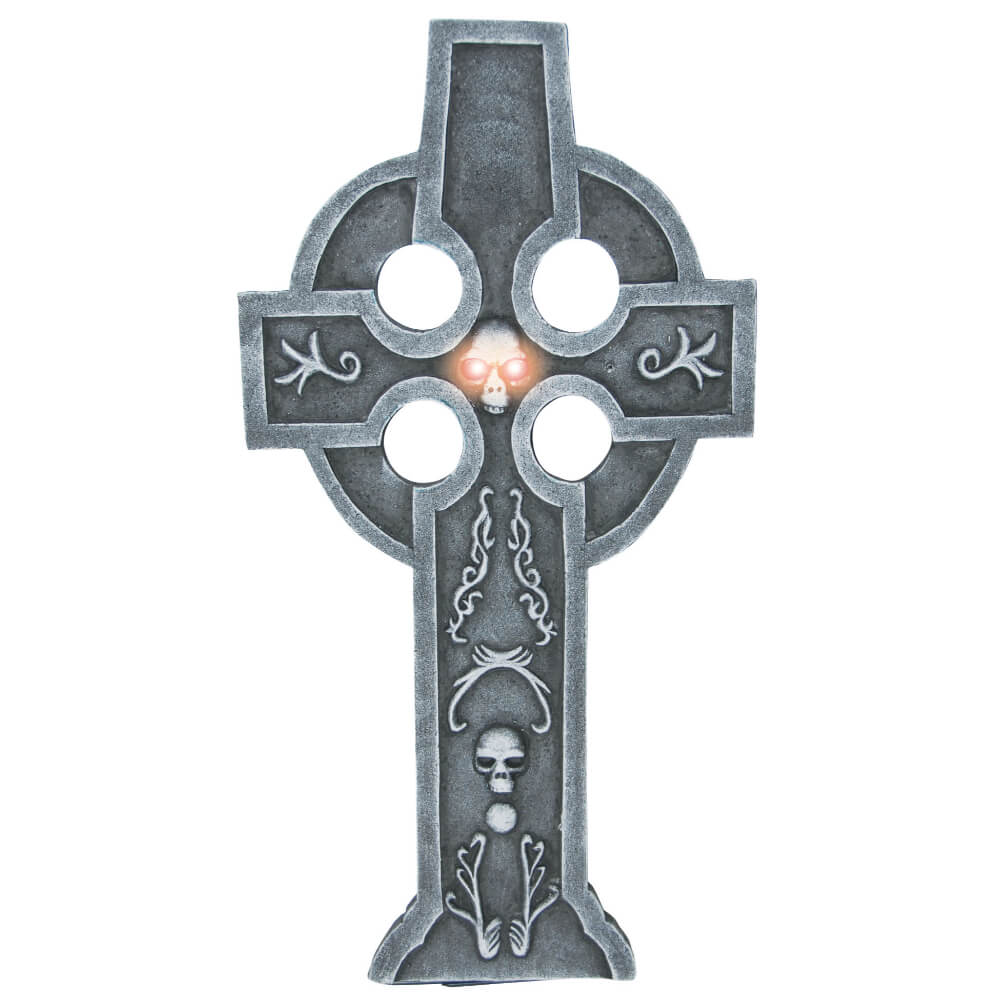 Light Up Skull On Cross Tombstone 