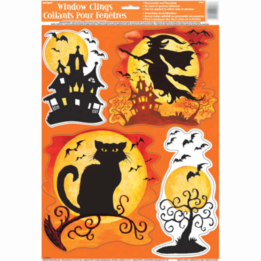 Black silhouettes &amp; full moon window stickers sheet