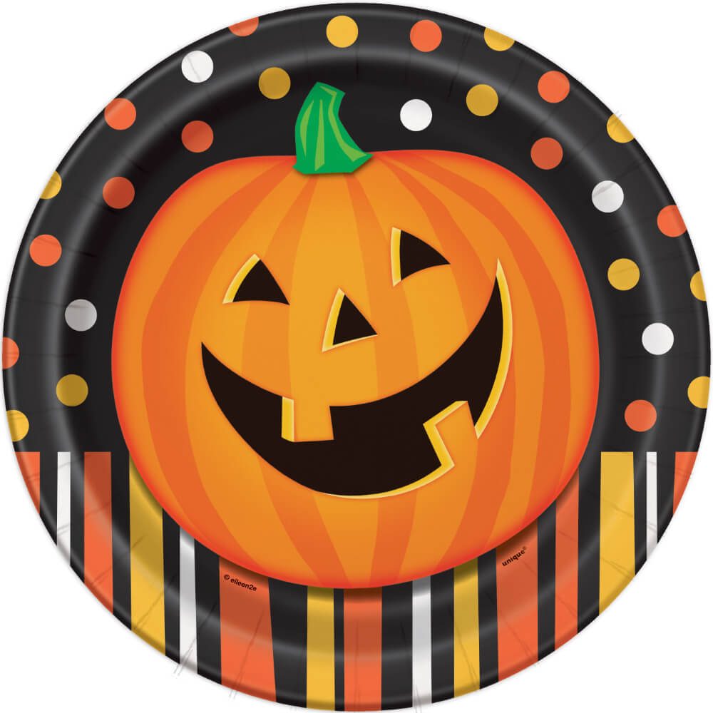 Smiling Pumpkin Round Dinner Plates 9in 8ct, 