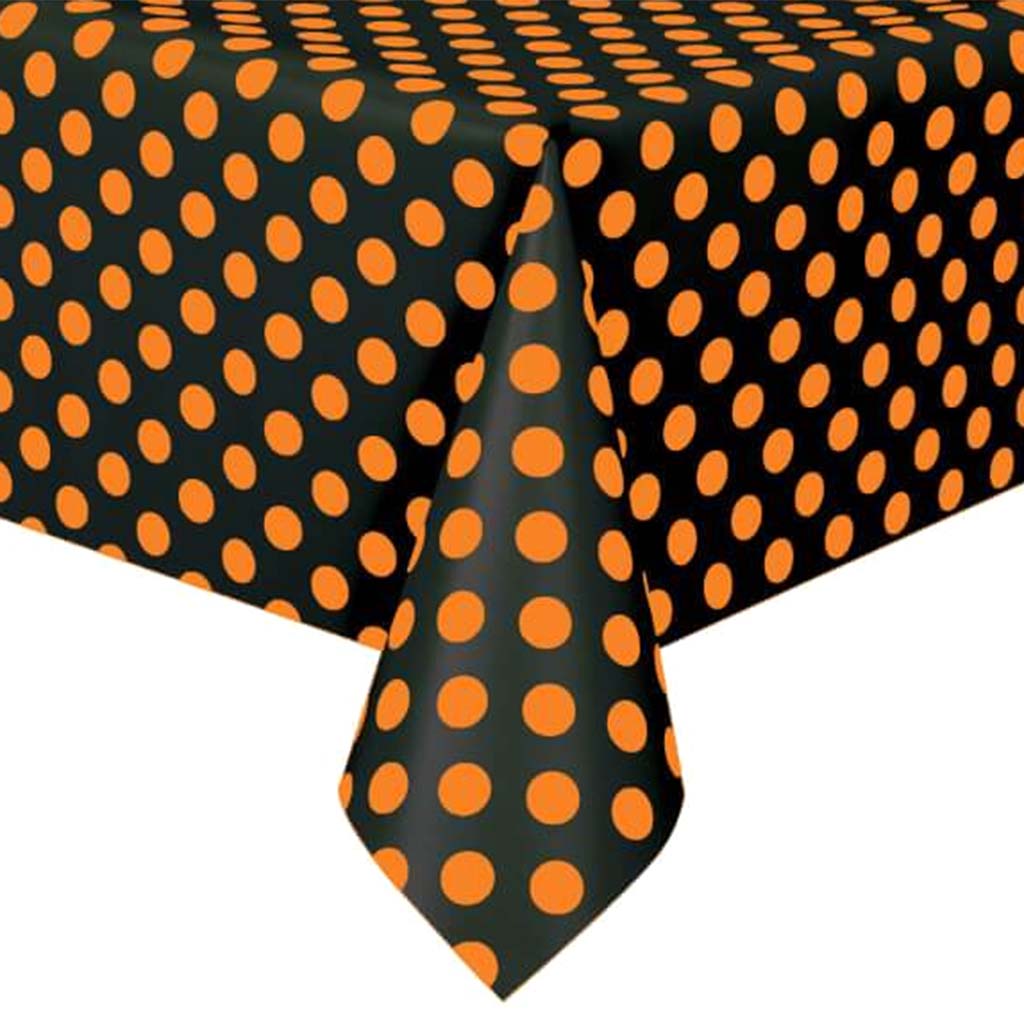 Rectangular Tablecover 54in x 108in, Polka Dot Black &amp; Orange 
