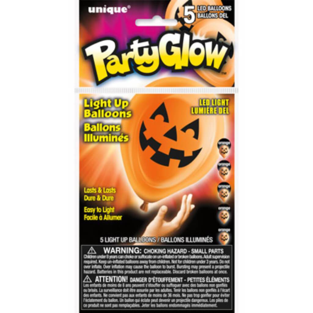 Orange Pumpkin Halloween Led Light Up Balloons 10in 5ct