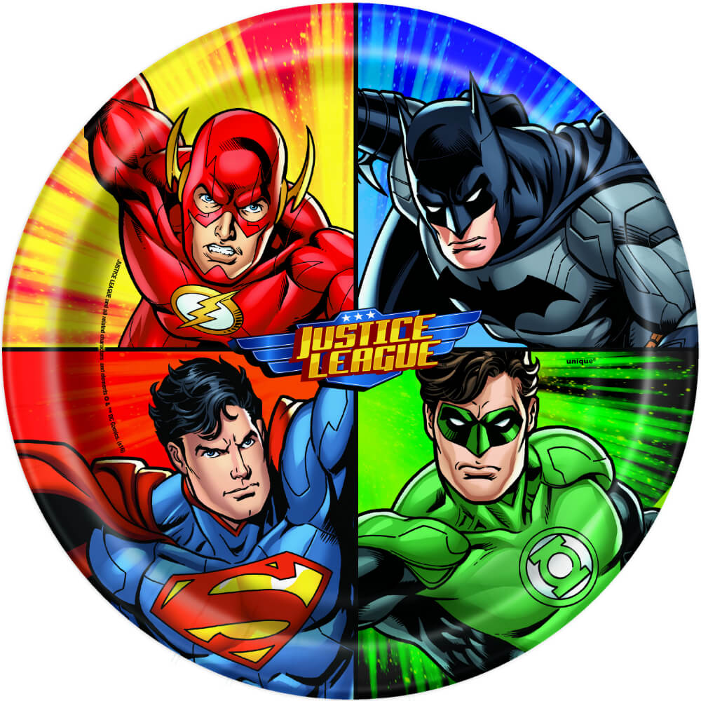 Round Dinner Plates 9in 8ct, Justice League 