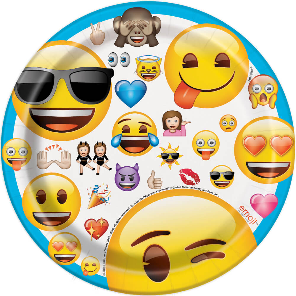 Round Dessert Plates 7in 8ct, Emoji 