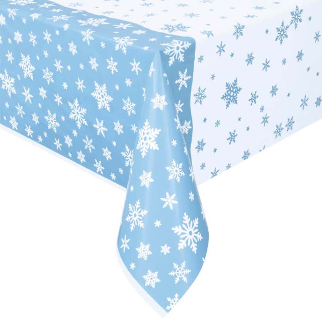 Snowflakes Rectangular Plastic Table Cover, 54in X 84in