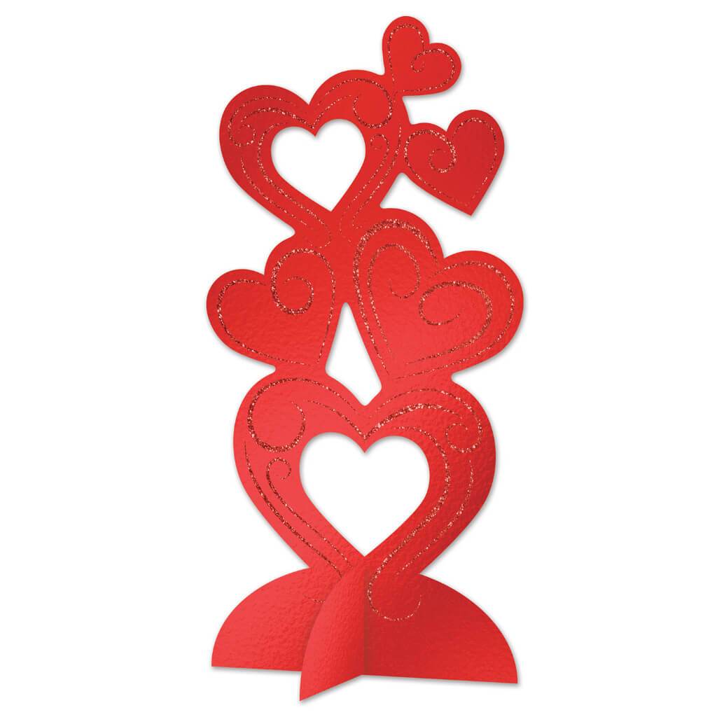 3D Glittered Heart Centerpiece 