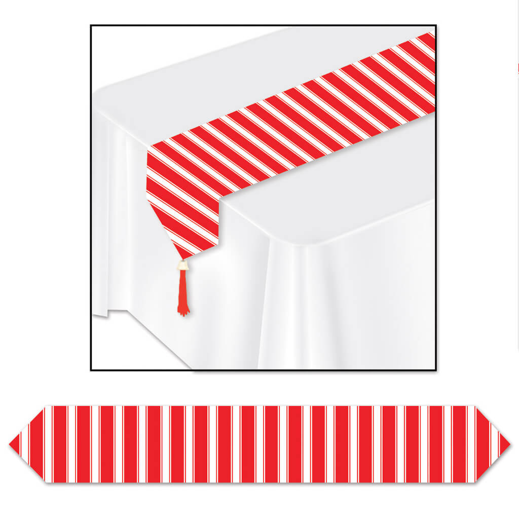 Printed Red &amp; White Stripes Table Runner 