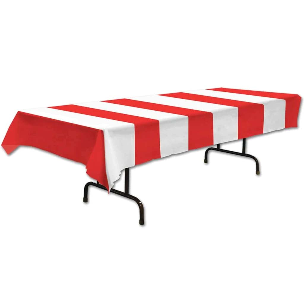 Rectangular Tablecover 54in x 108in Red &amp; White Stripes 