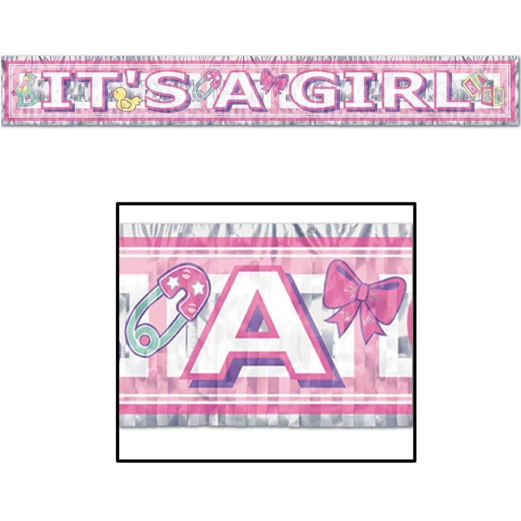 Metallic It&#39;s A Girl Fringe Banner 