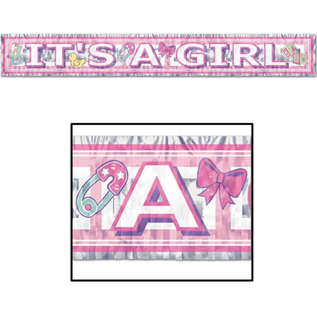 Metallic It's A Girl Fringe Banner 