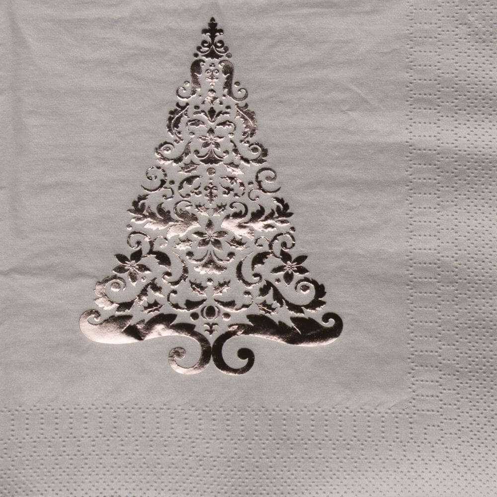 Foil Tree Silver Glitters Beverage Napkins 3ply 12/16 