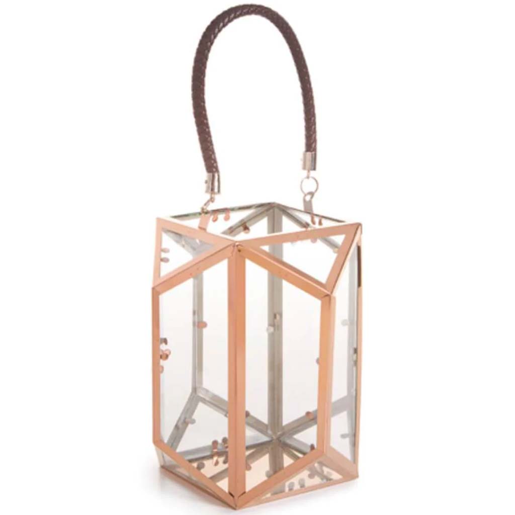 DECORative Geometric Steel &amp; Copper Mix Lantern 8 inches 