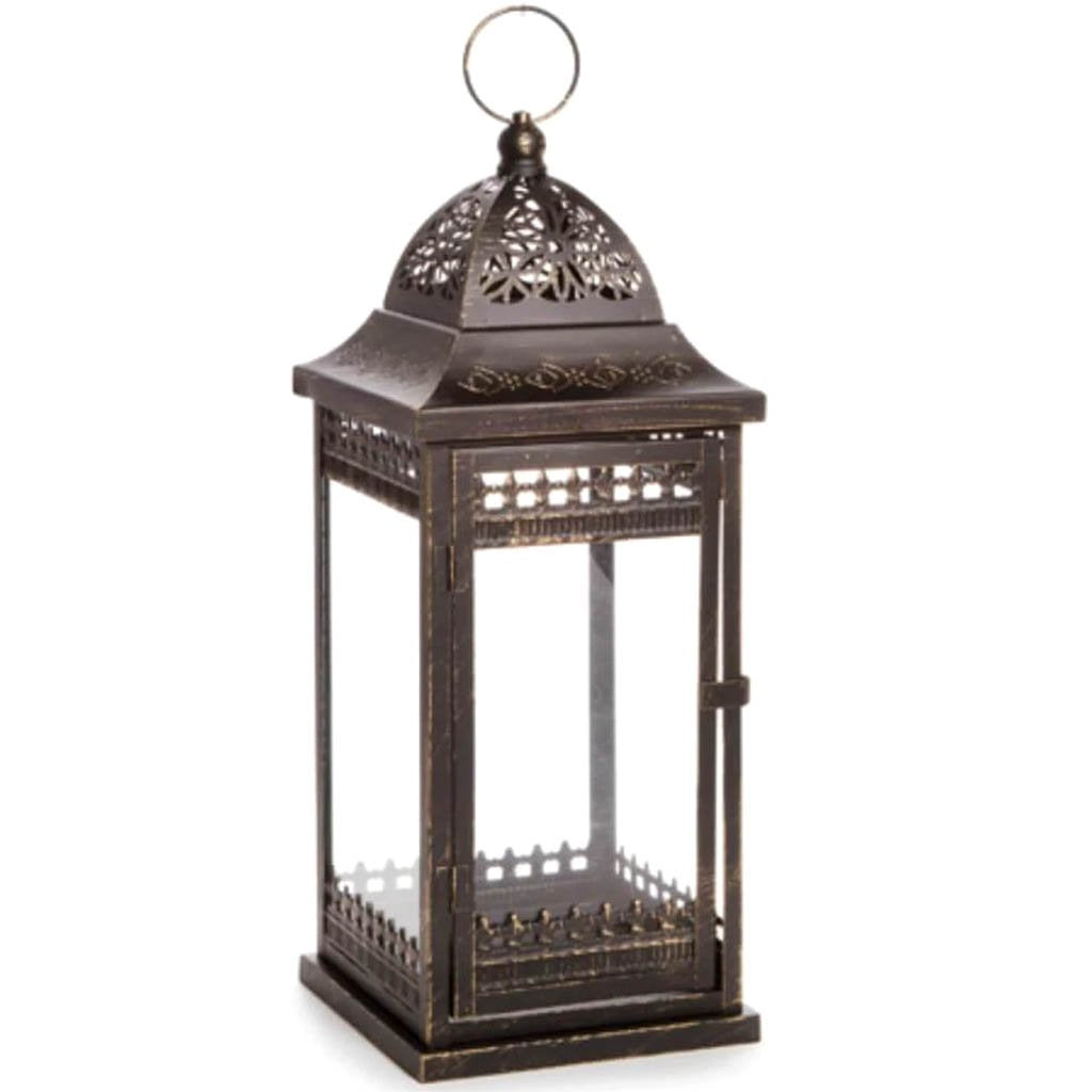 Vintage Metal Lantern with Gold Accents: Dark Brown, 7 x 19 inches 