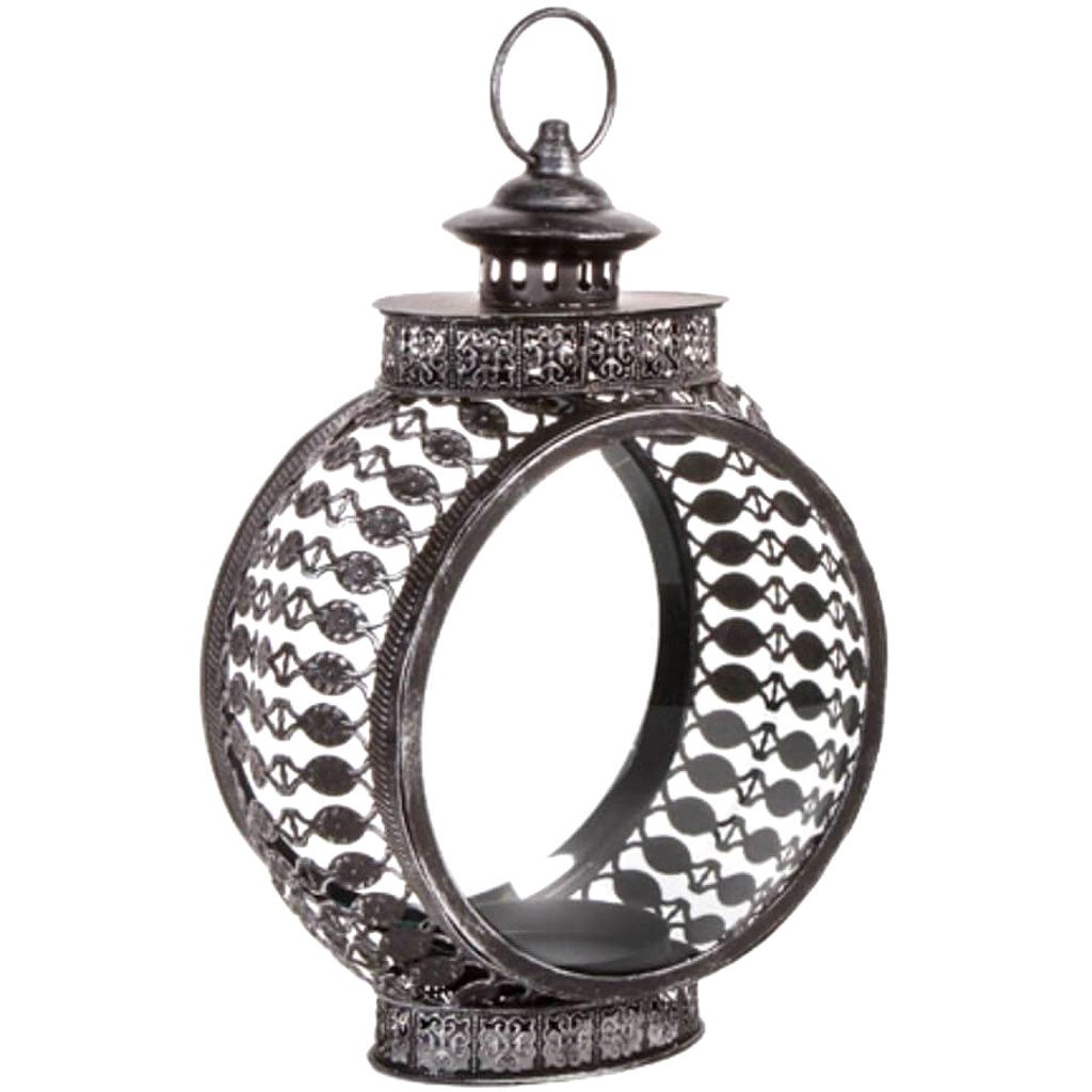 Ornate Metal Lantern Round Black 9.125 x 13.75 inches 