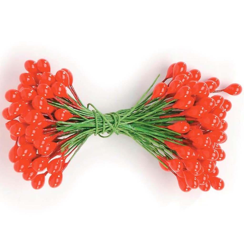 Holly Berries on Wire Stems Red 144 pieces 5/16 inch 