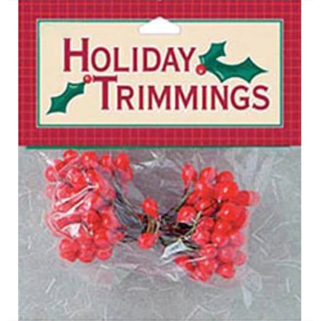 Holly Berries on Wire Stems Red 3/8 inch 144 pieces 