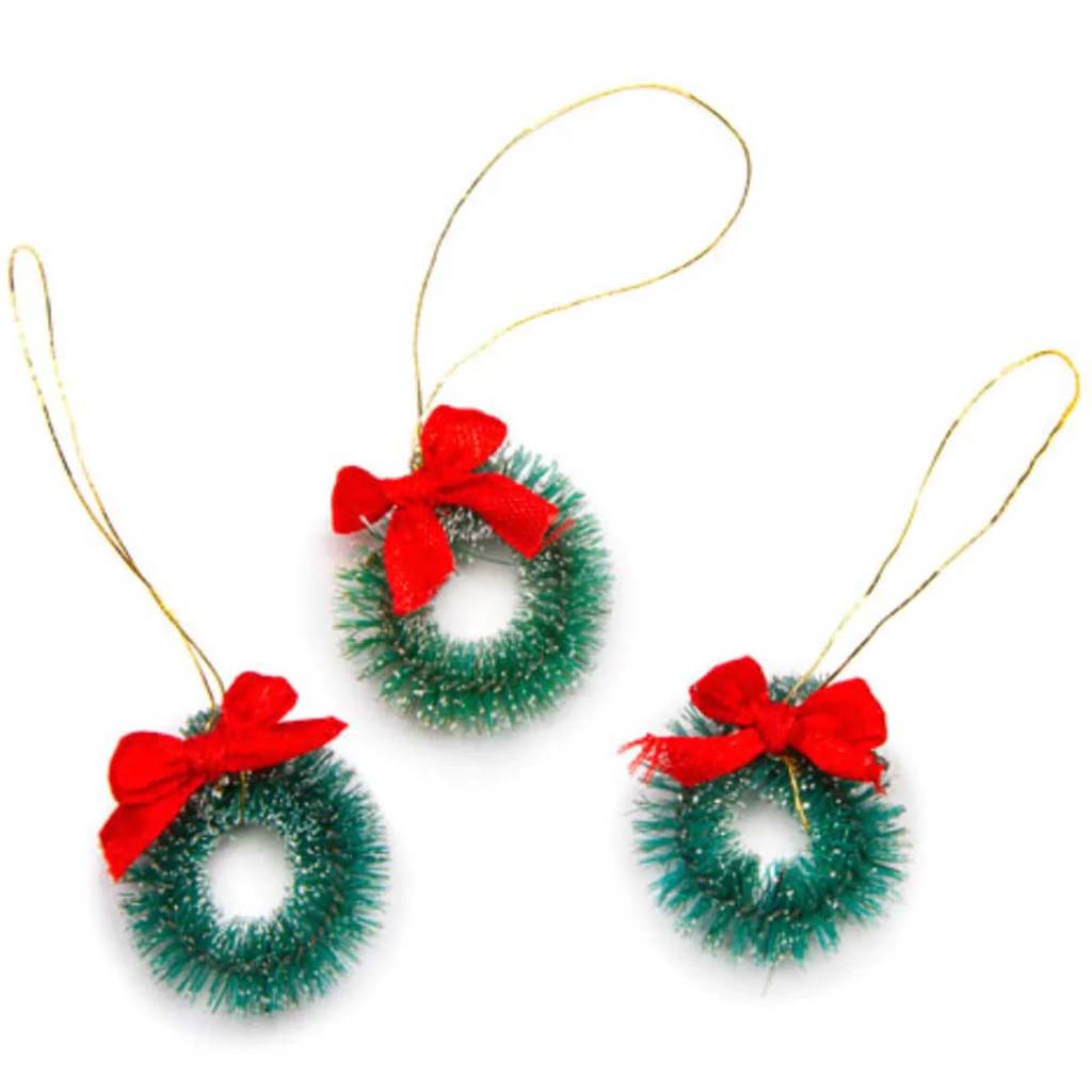 Sisal Wreath Green with Frost &amp; Red Bow 3pcs 1 inch 