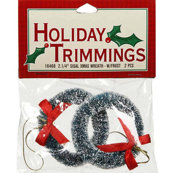 Sisal Wreath with Frost & Red Bow 2.25 inches 2pcs 