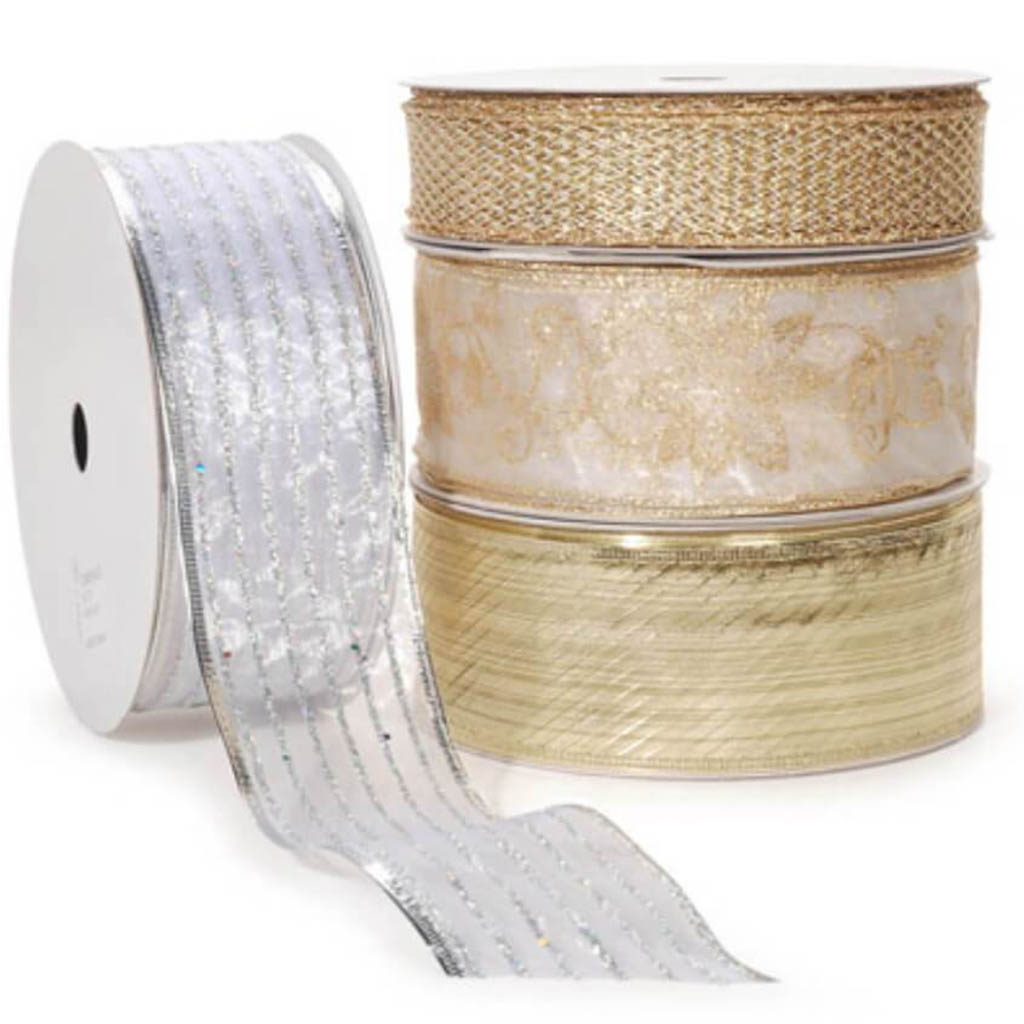 Wired Ribbon Gold &amp; Silver 2.5 x 50 yd 