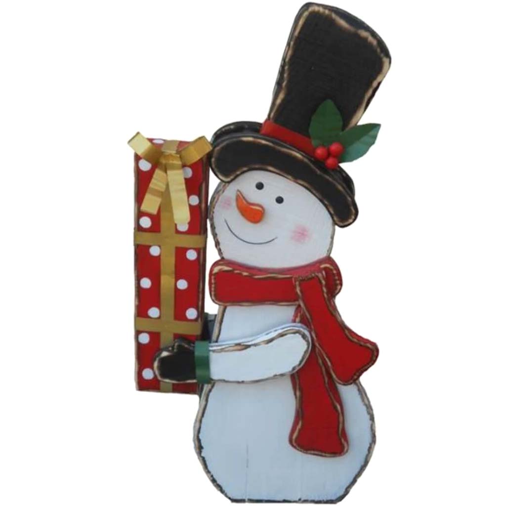 Snowman with Gift Wooden Yard Decor 