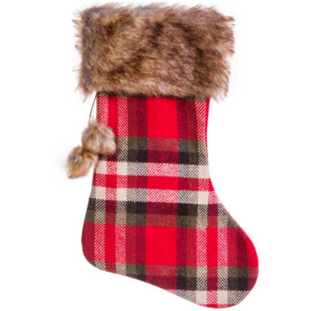 Plaid Fur Cuff Stocking 19in 