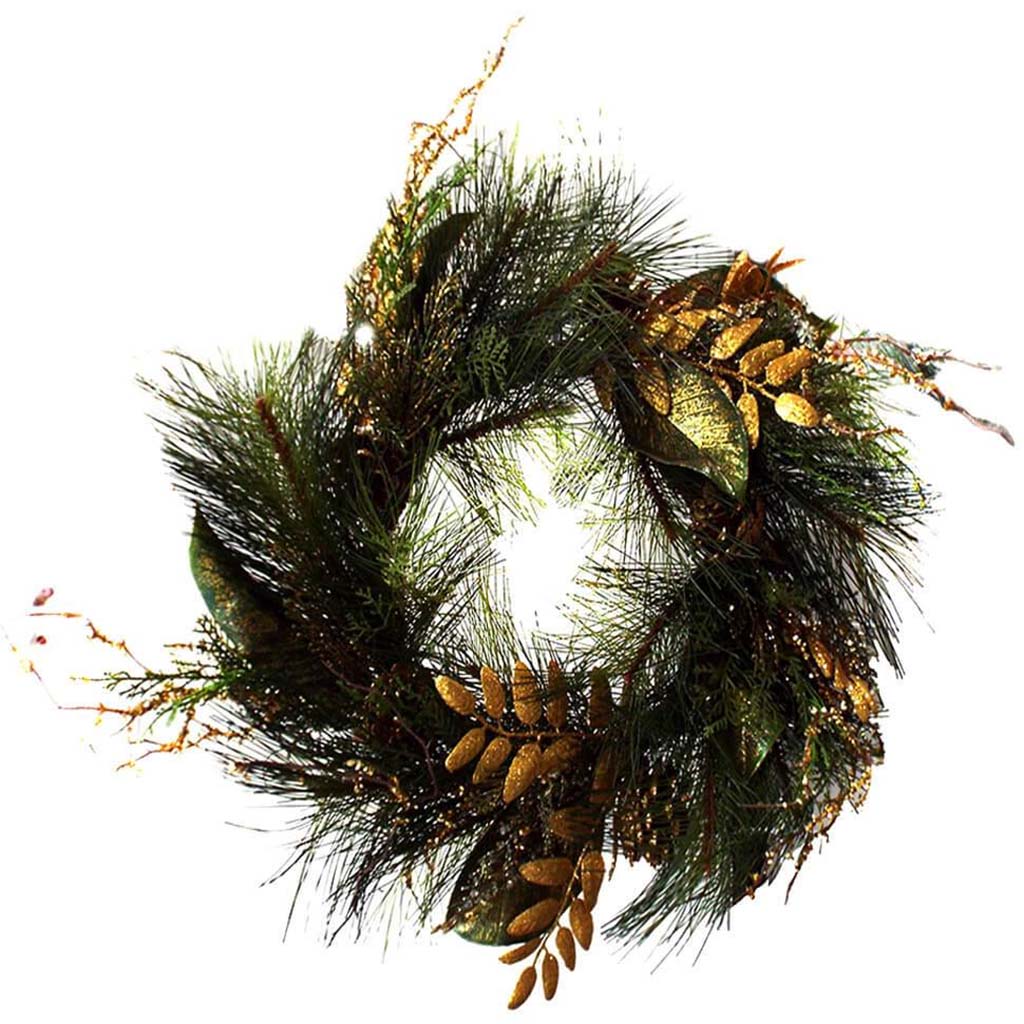 Christmas Wreath Gold Leaves 24in 