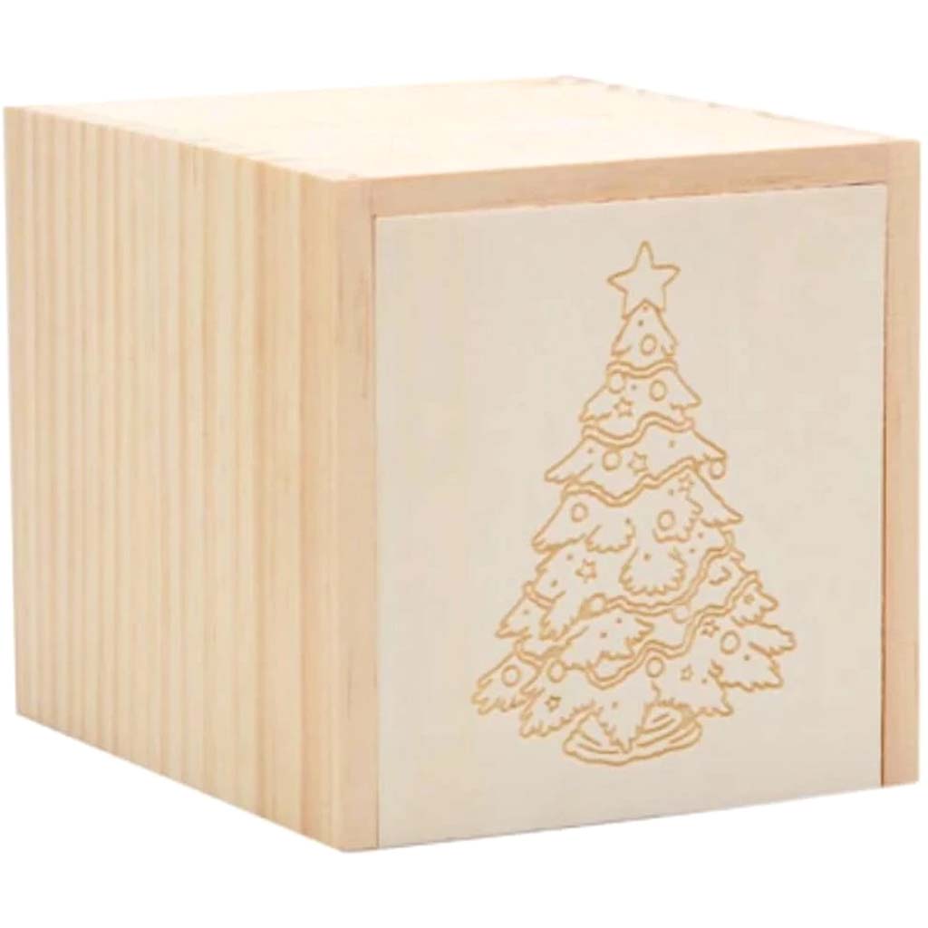 Christmas Tree Slide Lid Wood Box 