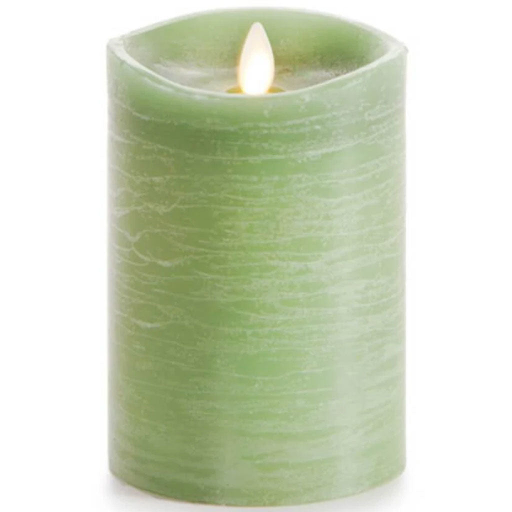 Luminara Flameless Pillar Candle Rustic Green with Vanilla Scent 5in