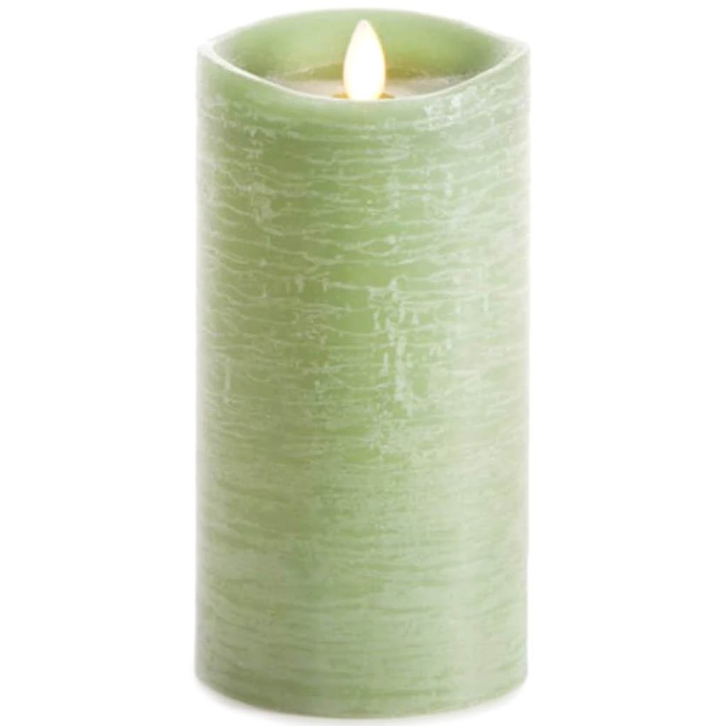 Luminara Flameless Pillar Candle Rustic Green with Vanilla Scent 7in 