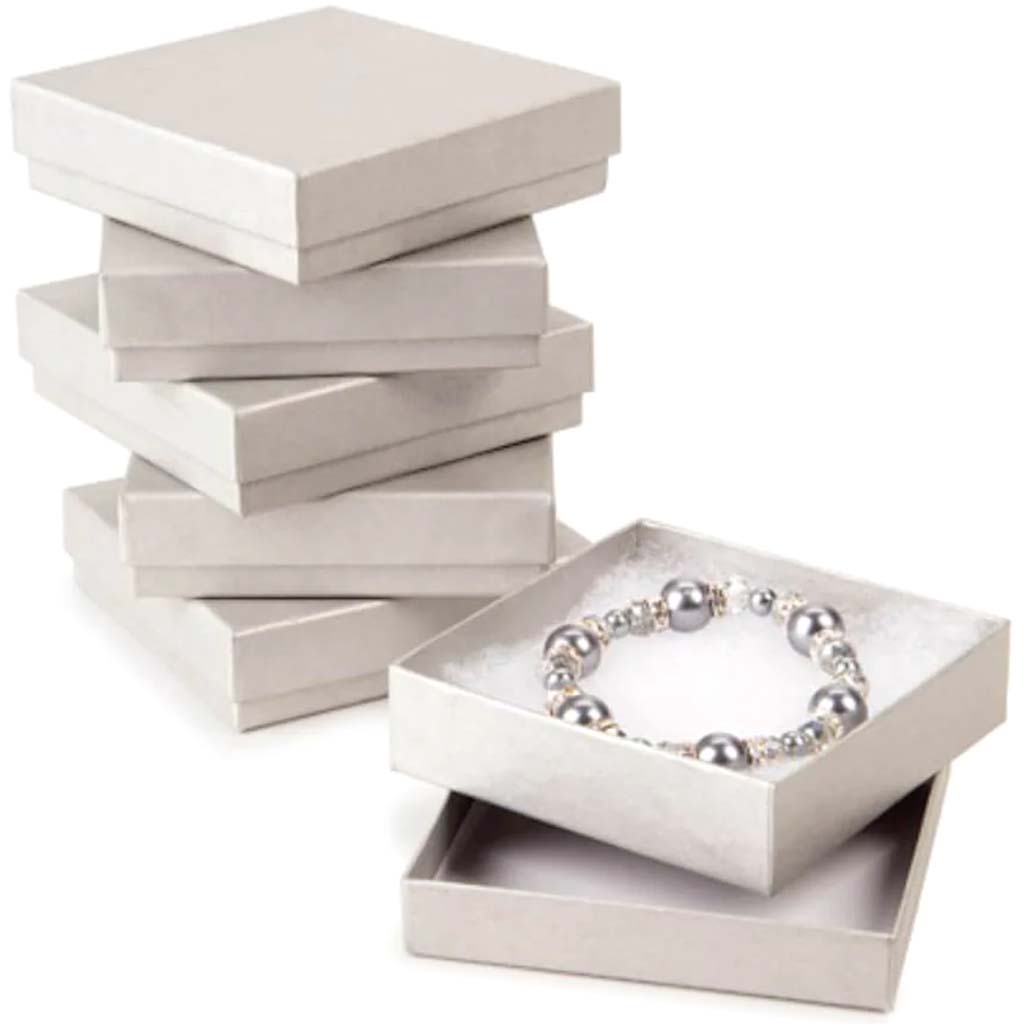 Get Organized Cotton Filled Jewelry Boxes Silver 3.5 inches 6 assorted size 