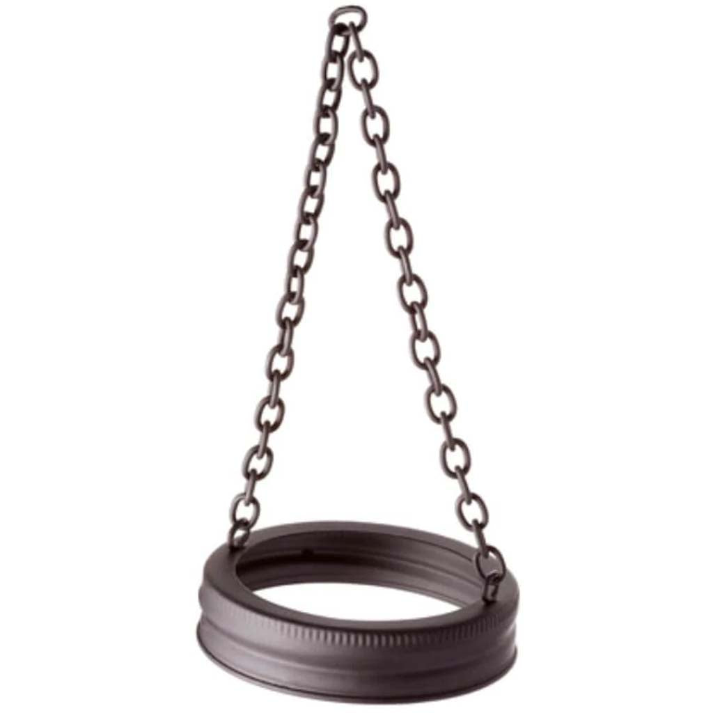 Hanging Mason Jar Lid with Chain: Metal Black 2.75 inches 