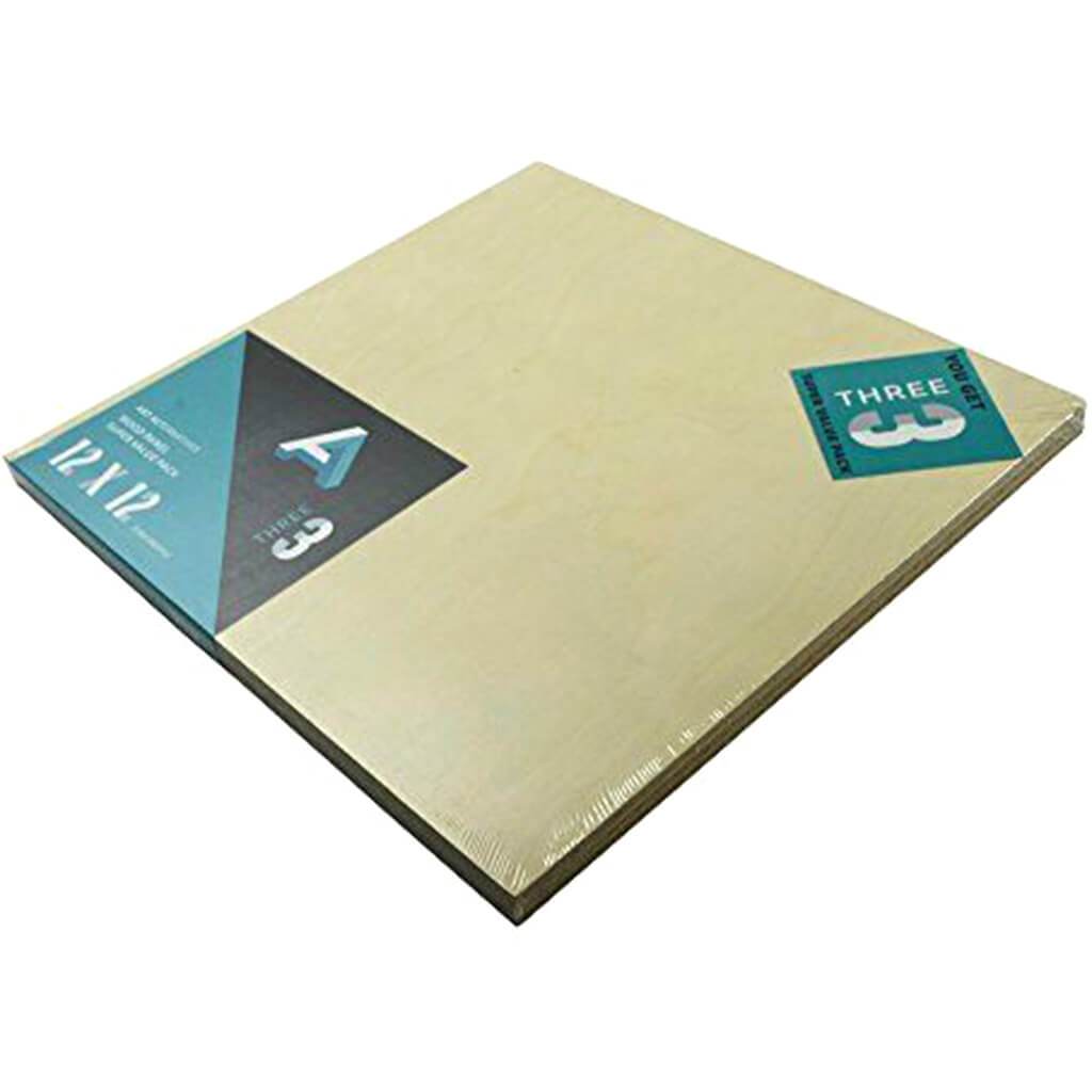 Wood Panel Super Value Packs Uncradled 12in x 12in 3pk