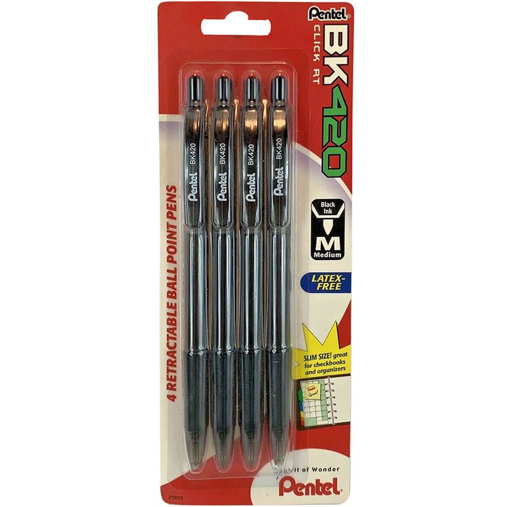 Retractable Ballpoint Pentel Bk420 Black Ink  Black