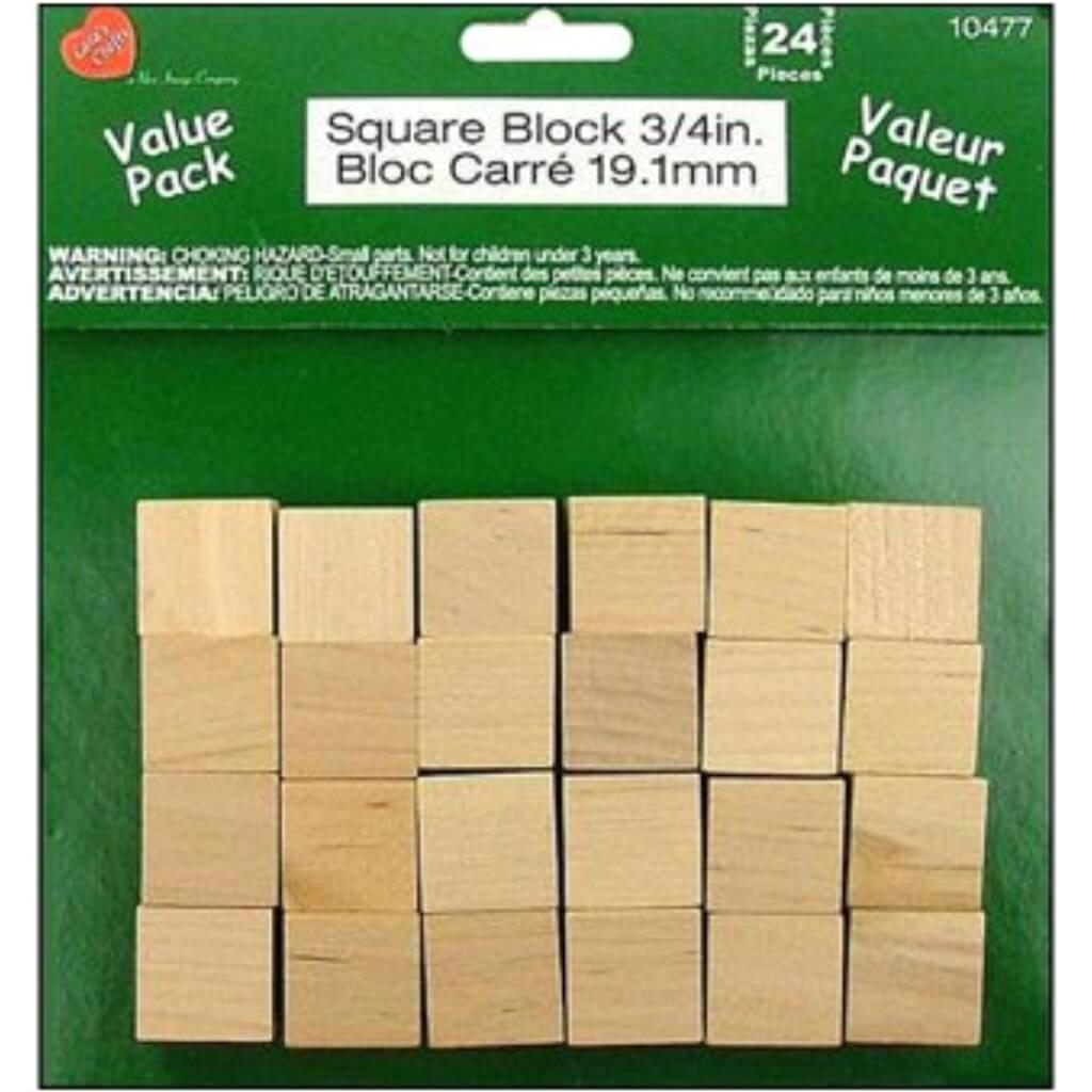 Wood Square Block 3/4in 24pc