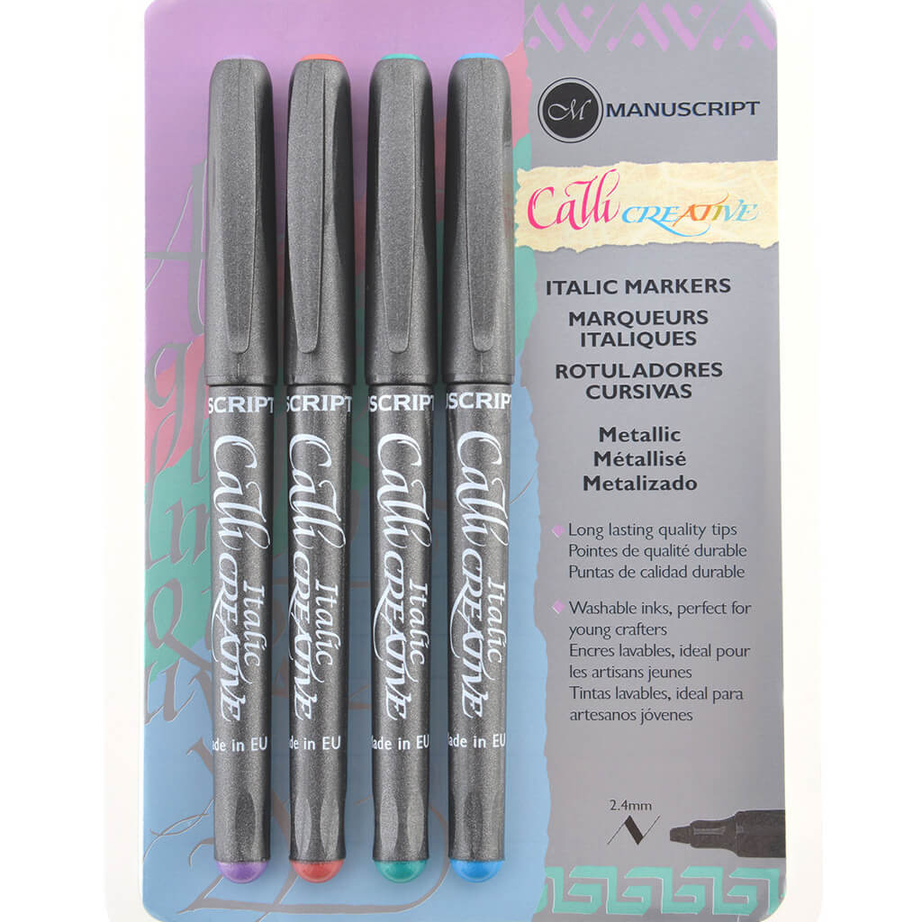 Manuscript Callicreative Marker Set of 4 Italic Metalic