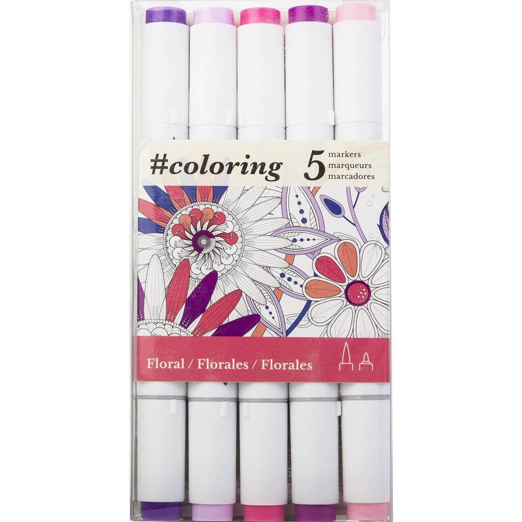 Art Alternatives Coloring Alcohol Markers Set of 5 Floral