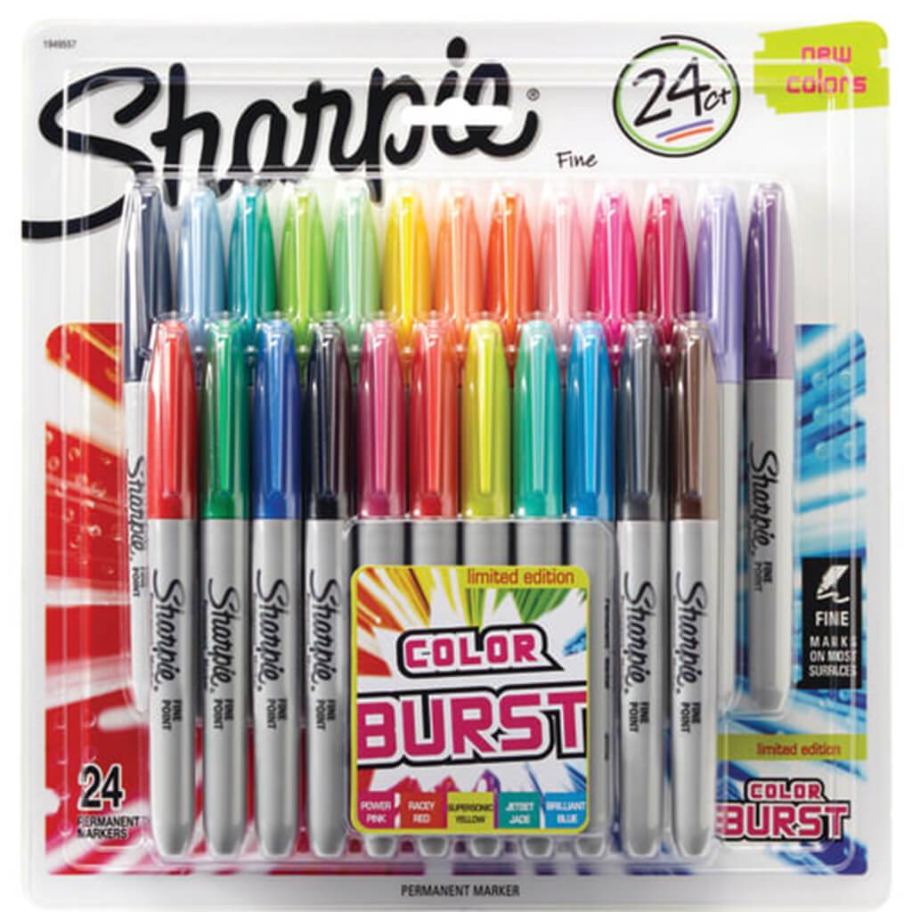 Sharpie Color Burst Permanent Markers Fine Point Assorted Colors 24pcs