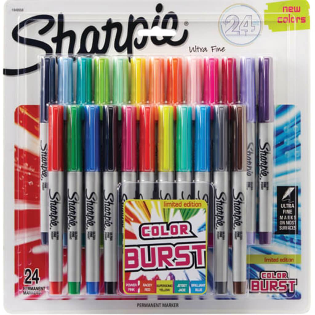 Sharpie Color Burst Permanent Markers Ultra Fine Point Assorted Colors 24pcs