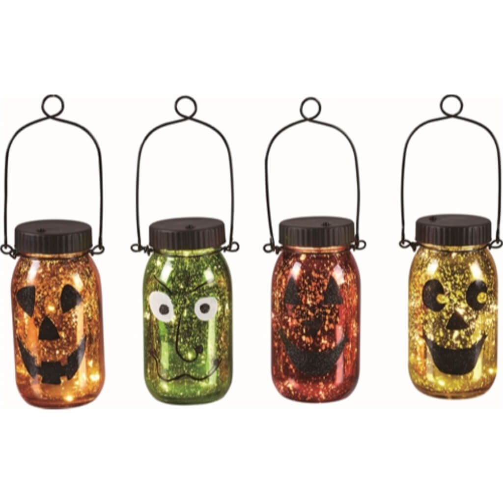 Glass &amp; LED Halloween Lantern 4 Assorted 