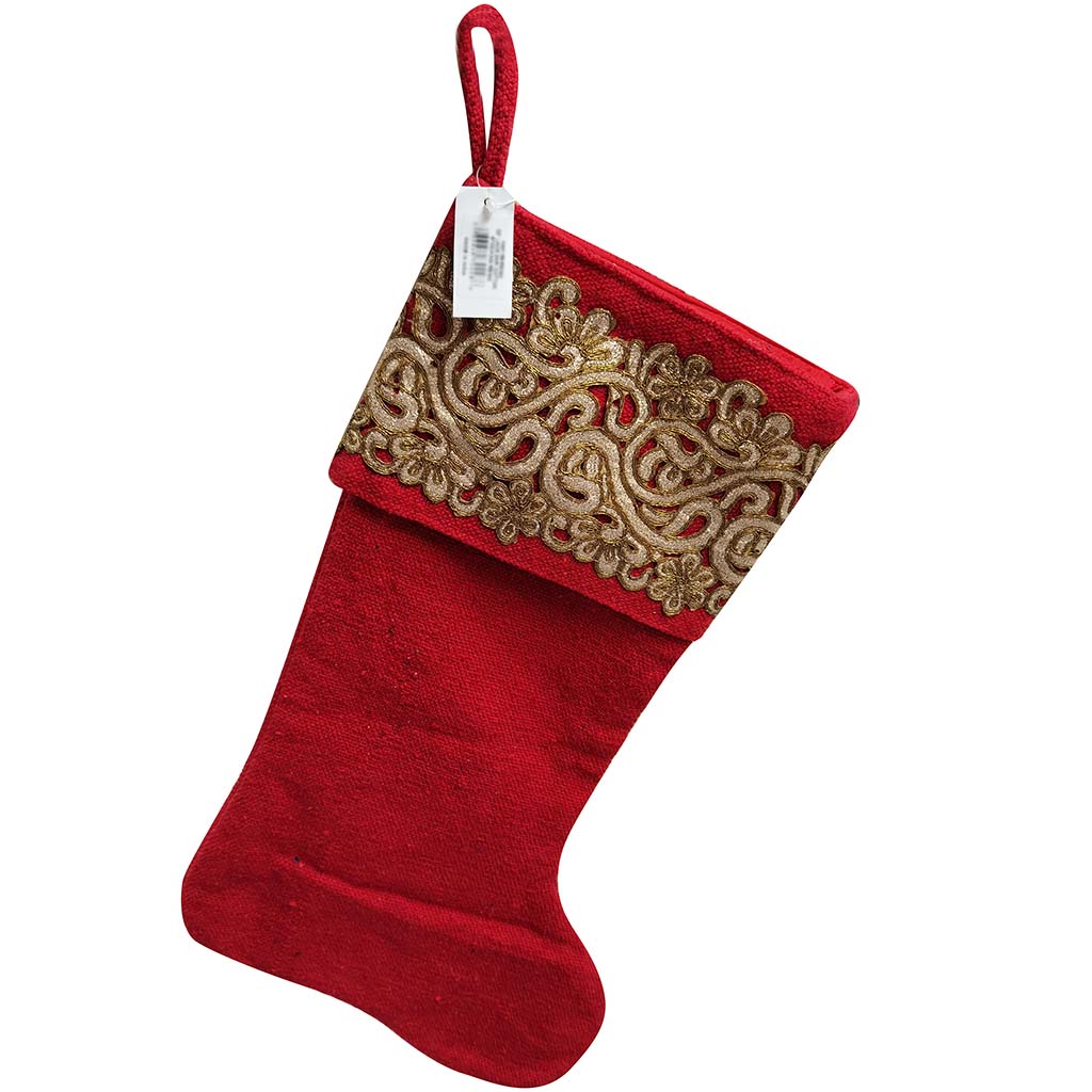 Lace Zari Stocking Red Gold, 22in