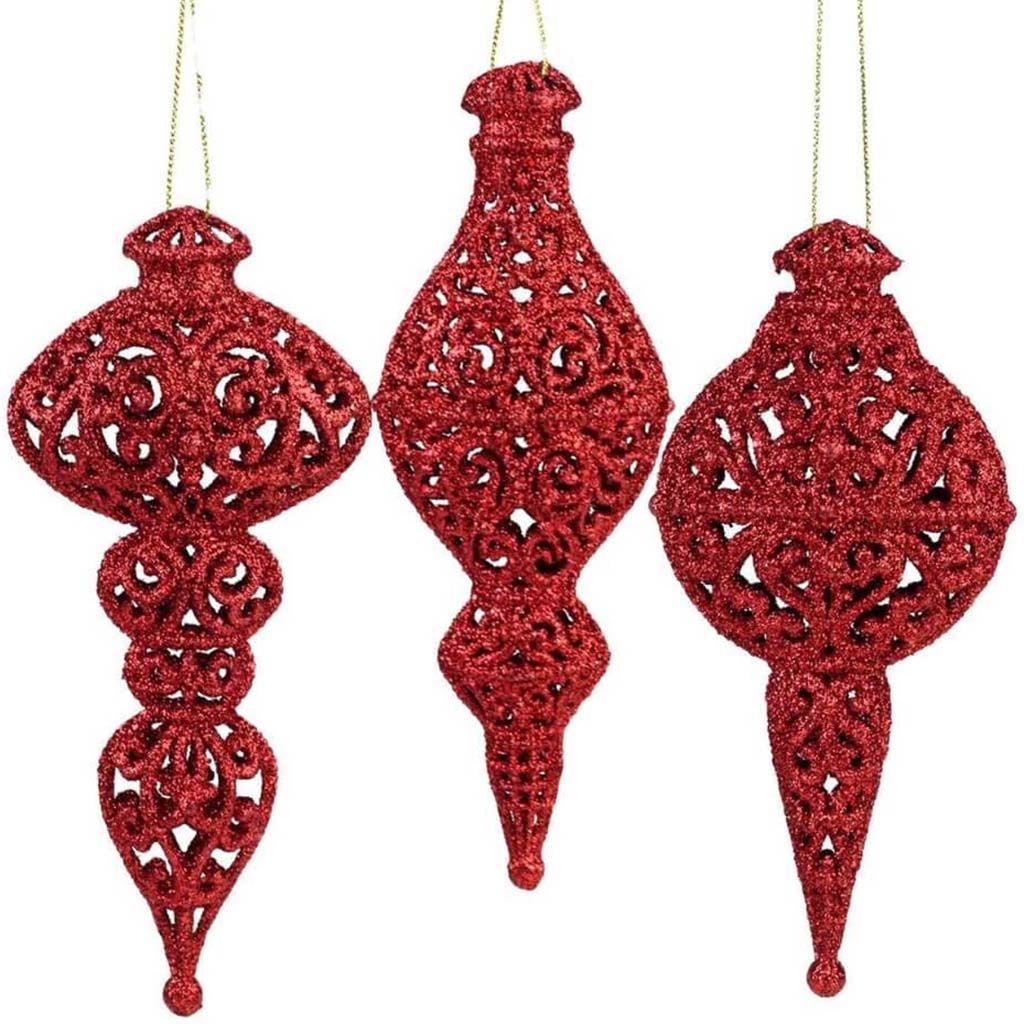 Glittered Finial Ornament Set of 3 