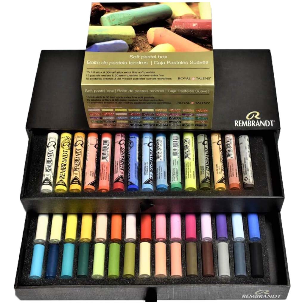 Soft Pastels 15 Full Sticks &amp; 30 Half Sticks in a 2 Drawer Box