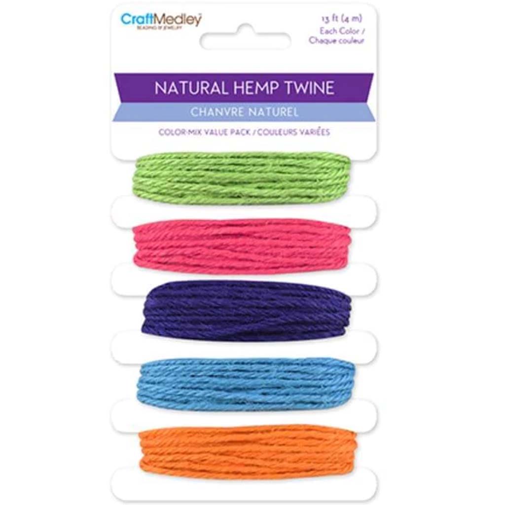 NATURAL HEMP ROPE TWINE COLOR MIX VALUE-PACK (2MM) 20METERS VIBRANT 