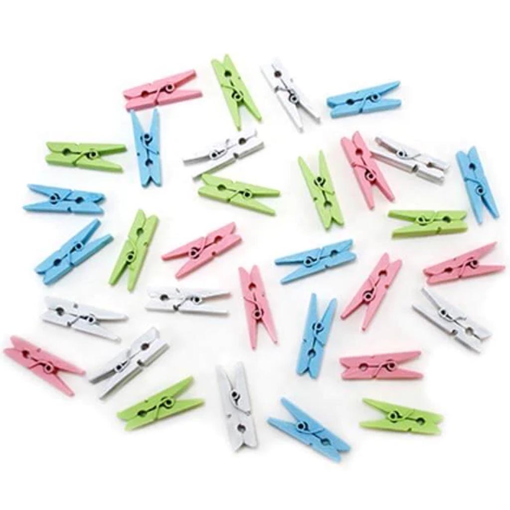 MINI WOOD CLOTHESPINS FASHION COLORS 1 3/16&quot; PASTEL 