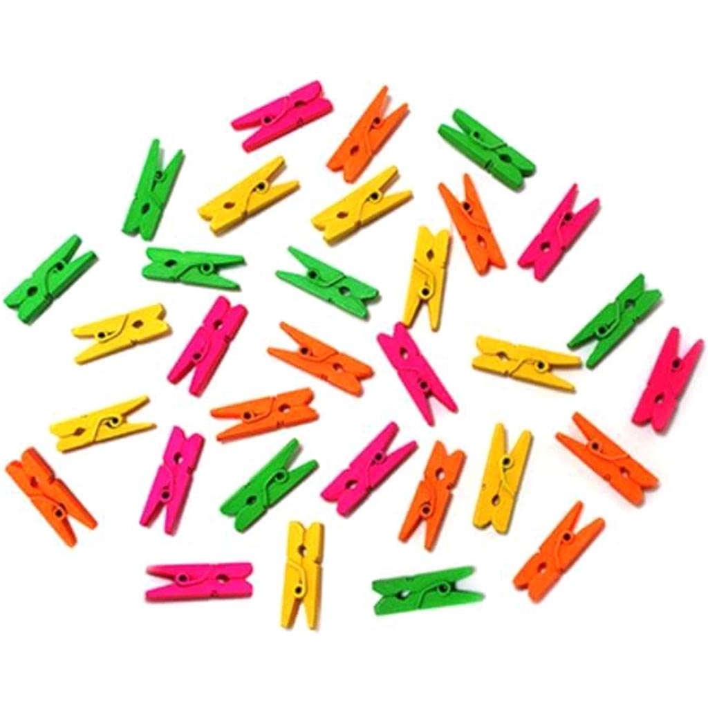 MINI WOOD CLOTHESPINS FASHION COLORS 1 3/16&quot; NEON 