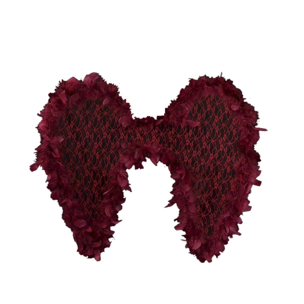 Burgundy Lace Feather Wing W/Elastic Straps 21X23In 