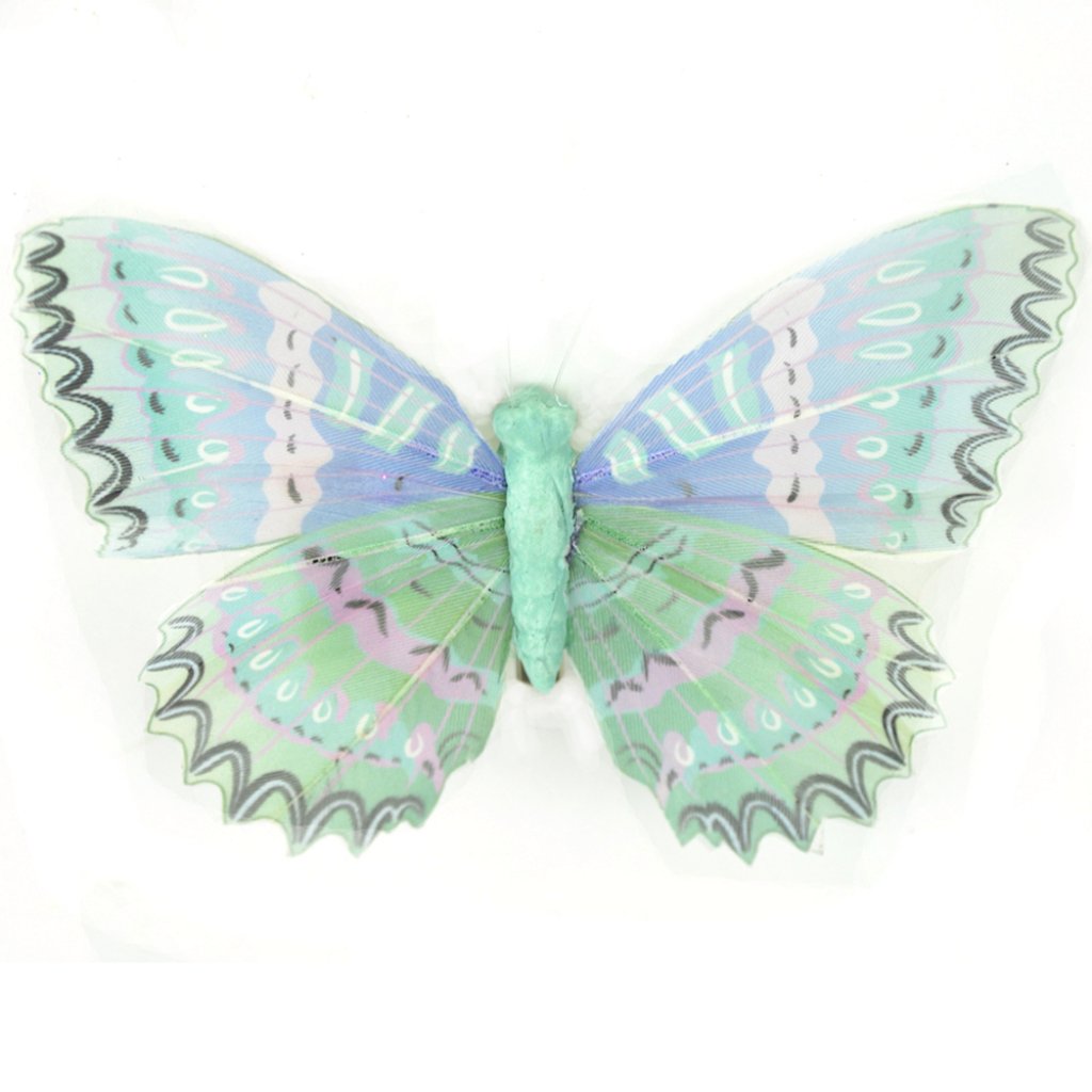 Purple And Green Tribal Stamped Butterfly W/Clip 4.5in 