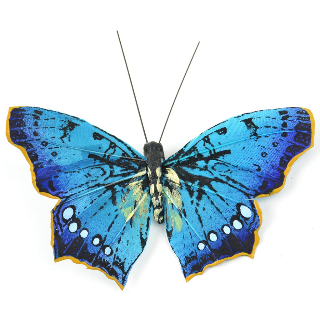 Natural Butterfly Teal With Clip 3.5in 