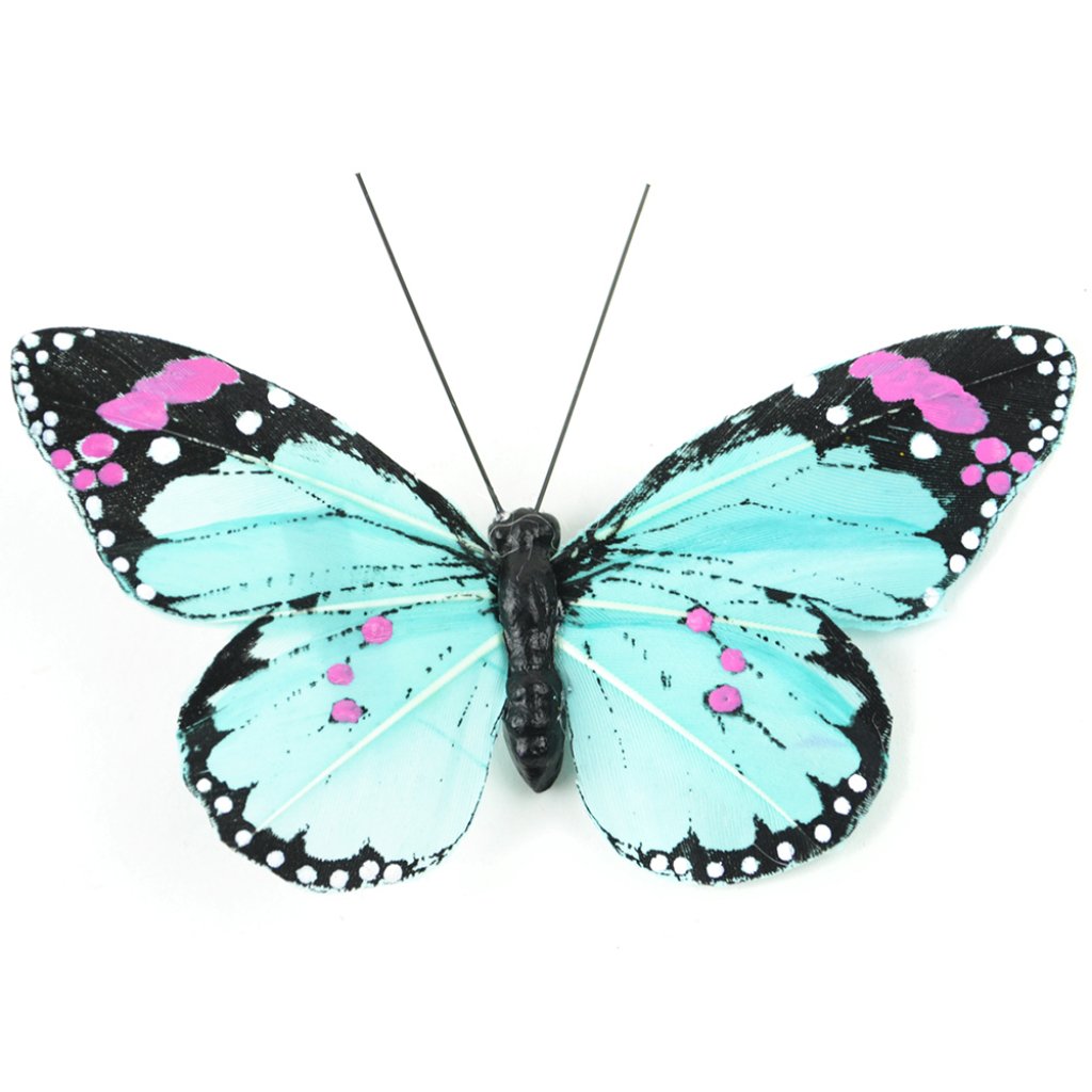 Natural Butterfly Aqua With Clip 4.25in 