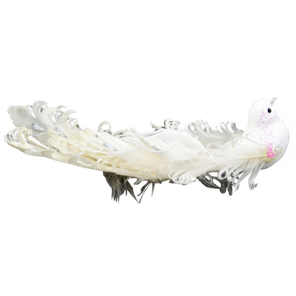 White Fancy Bird With Gems On A Clip 9in 