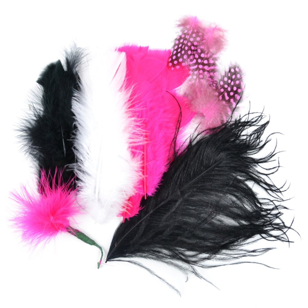 Packaged Feather Asst Black/White/Hot Pink 7Gm 